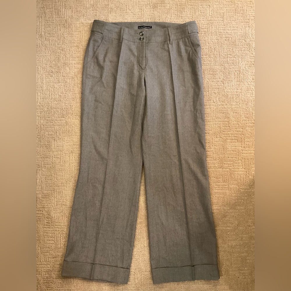 💫💜Luisa Cerano Gray Women Wool Dress Pants Cuffed 14 Minimalist Classic EUC